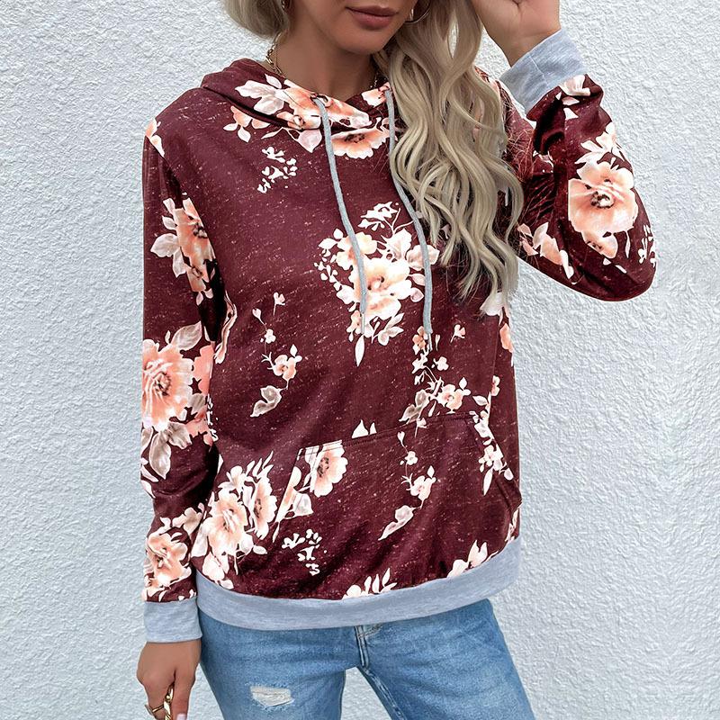 Fall New Women's  Sweatshirt Pullover Printed Pocket Hooded Sweatshirt