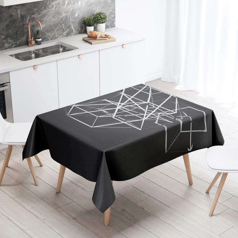 Geometric Line Tablecloth Home Decor Stain Resistant Waterproof Table Decoration Rectangular Kitchen Fireplace Countertop