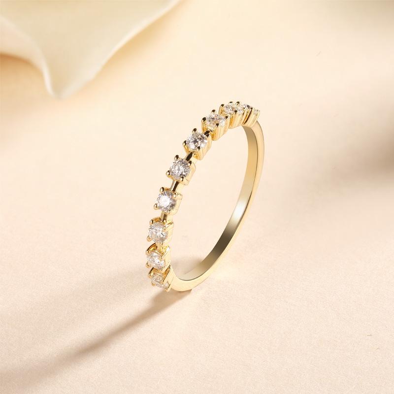 Versatile Half-Eternity Pavé Moissanite Ring: 925 Silver with 18K Gold Plate, Simple Thin Style, Stackable Fashionable Women's Ring