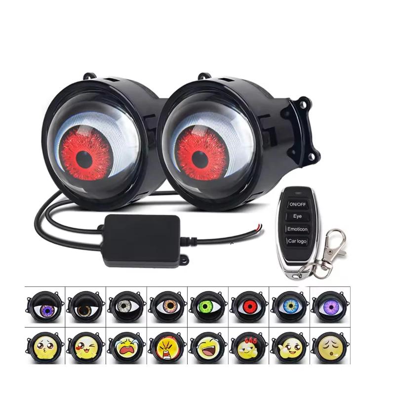 Car Devil Eyes Lens Lights 12-36V Demon Red Eye Dynamic Headlight Assembly With Remote Control Auto Retrofit Accessorie