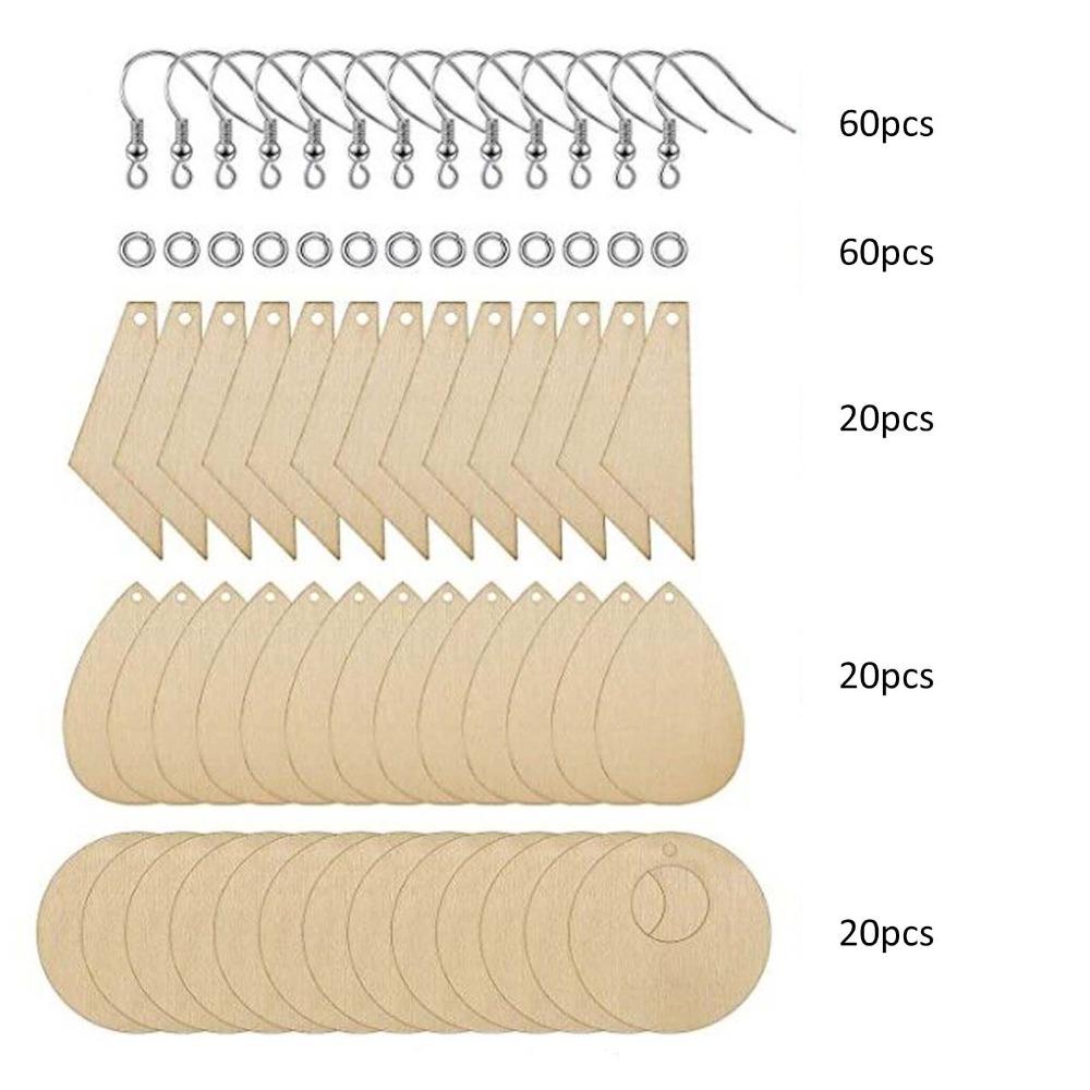 60PCS Wood Handmade DIY Wood Wooden Earrings Round Teardrop DIY Earrings 3 Sizes Tapered Unfinished Pendants DIY Craft