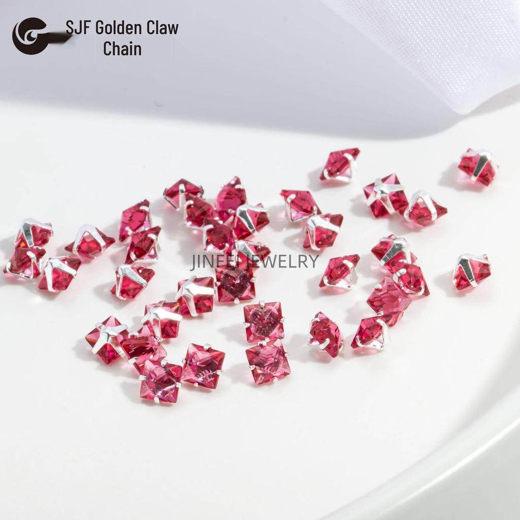 Colorful Square Prong Rhinestones: Right-Angle Silver Crystal Zircon for DIY Phone Chains and Jewelry.