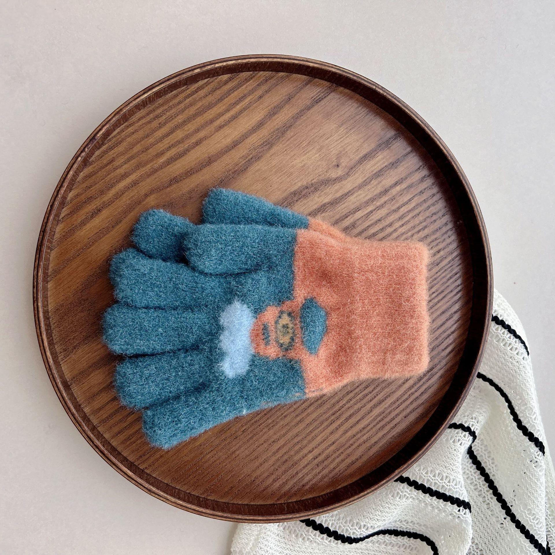 

Children s Gloves Trendy Autumn and Winter Student Writing Plus Velvet Thickened Outdoor Warm and Cold Proof Five Pointer Knitted Gloves one size