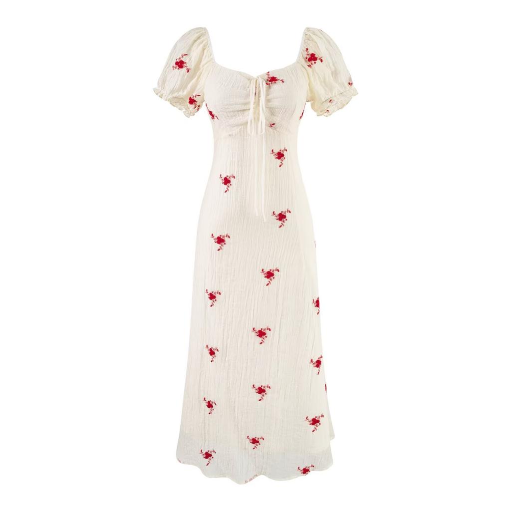 French Pure Desire Romantic Print Design Sense a Word Long Dress Women's New Holiday Style Slim and Thin Dress