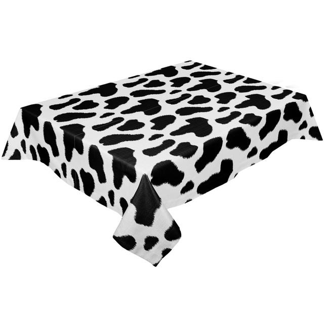 Cow Fur Pattern Black White Round Tablecloth Waterproof Wedding Table Decor Tablecloth Kitchen Dinning Table Cover