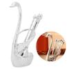 Zinc Alloy Swan‑Shaped Bracket Fruit Dessert Spoons Set Kitchen Tableware Wedding Supplies(Silver 6 Spoons )