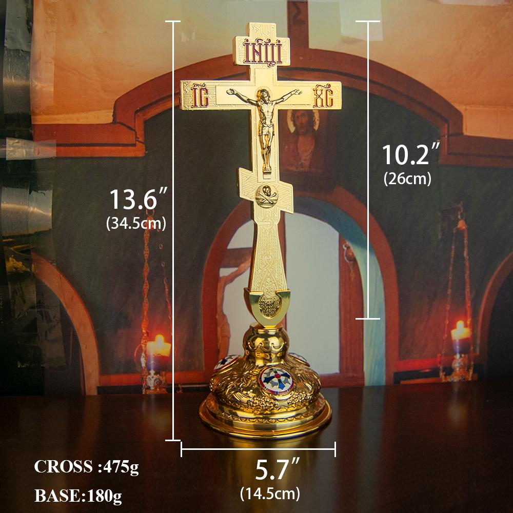 Orthodoxe Kerkleverancier Altaar Jezuskruis met Voet Verguld Kleurrijk Emaille Decor Bisschop Pastor Religie Cadeau
