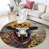 Cow with Sunflower Round Area Rug,Carpet Rug for Living Room Bedroom Sofa Playroom Decor,Non-slip Floor Mat
