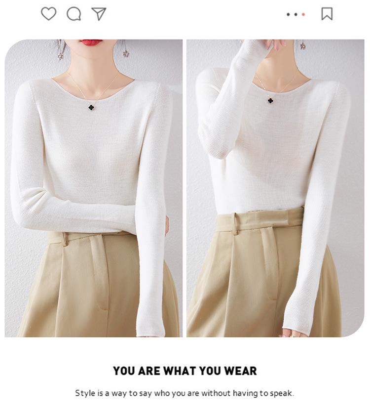 Women's Slim Fit Solid Color One-Shoulder Wool Sweater for Autumn/Winter