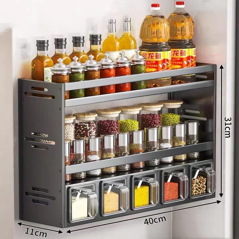 Wall-Mounted Kitchen Spice Rack: Multifunctional Organizer for Condiment Jars and Bottles