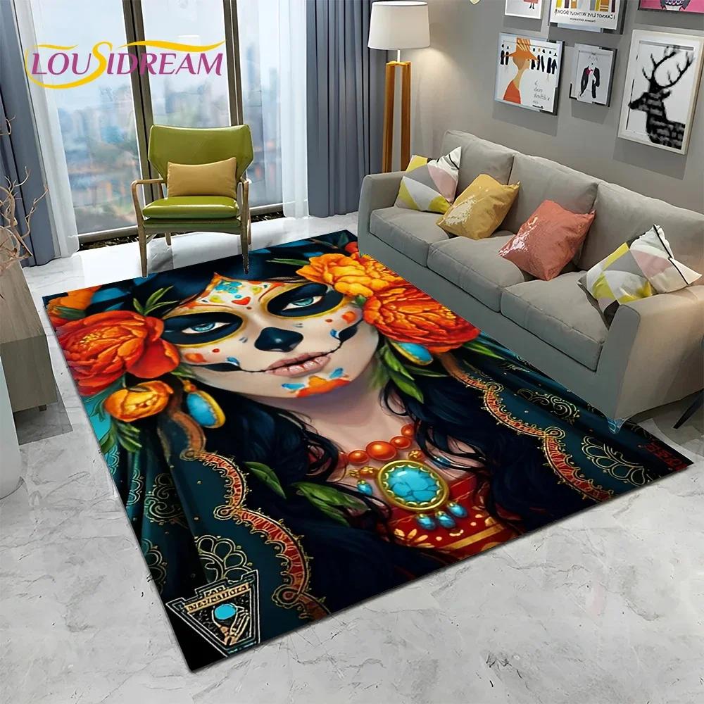 Horror Gothic Female Skull Dead Girl Teppich Teppich für Zuhause Wohnzimmer Schlafzimmer Sofa Fußmatte Dekor, Kinderbereich Teppich rutschfeste Bodenmatte