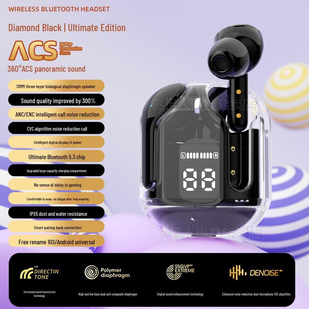 Air31 Bluetooth 5.3 TWS In-Ear Headphones with Transparent Case and Digital Display