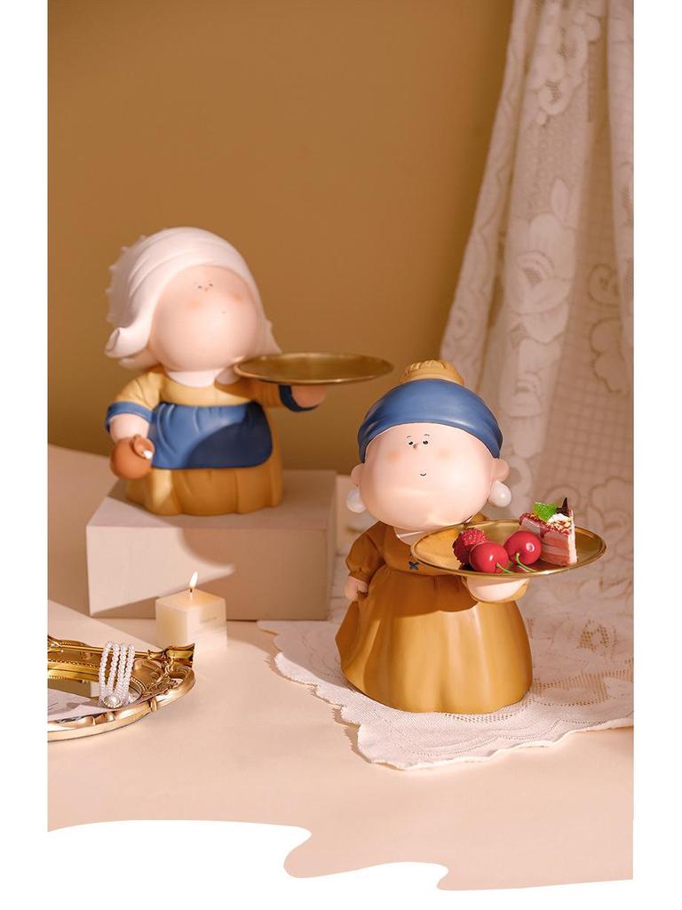 Decorative Foyer Key Tray with Pearl Earring Girl Design - Creative Living Room Ornament