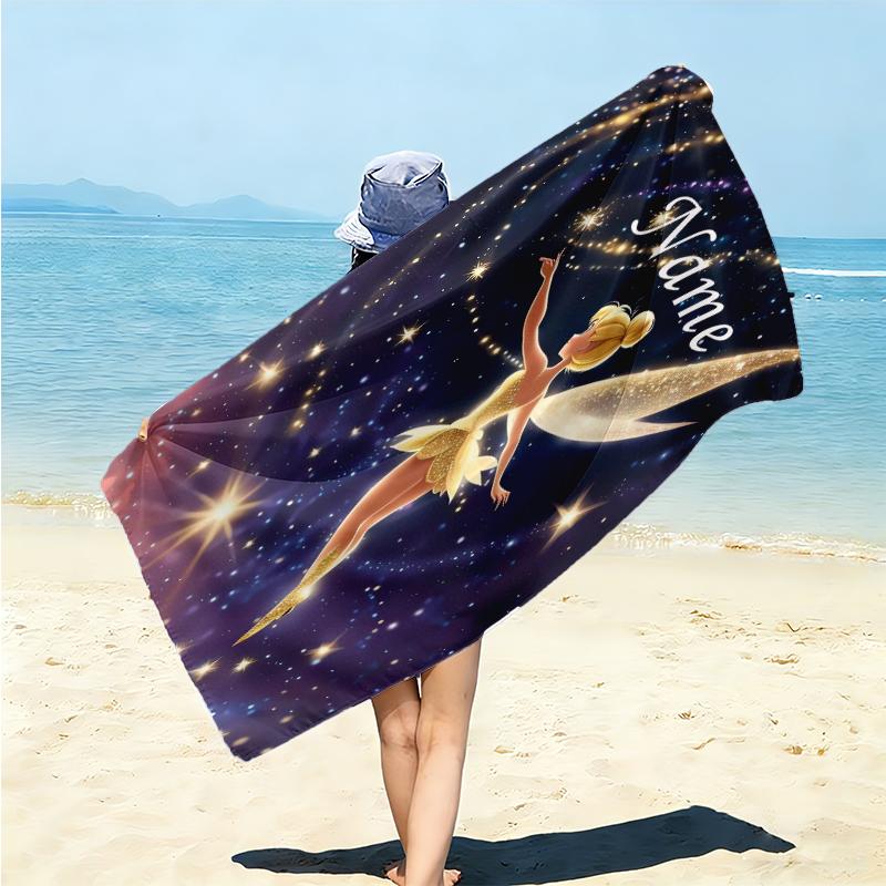 Personalized Tinkerbell Night Sky Beach Towel Microfiber Beach Towel Thin Absorbent for Beach Swimming Yoga Bath Sports. 0910236