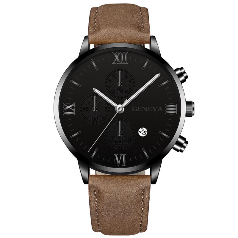 High-demand Men’s Geneva Quartz Watch – New Business & Casual Style with Calendar and Leather Strap.