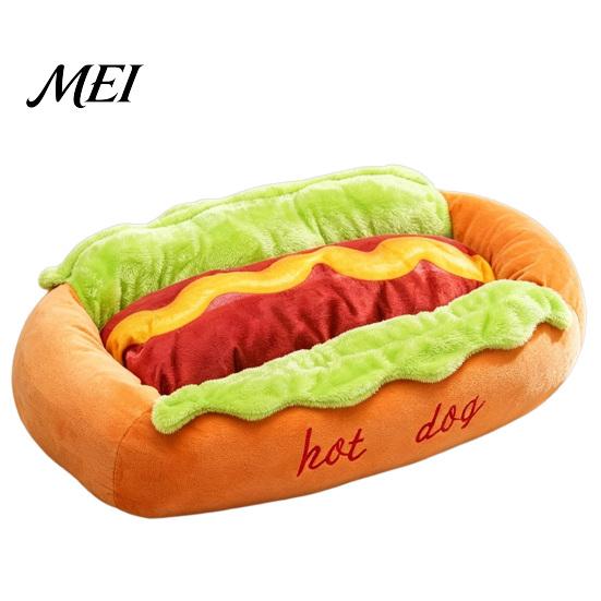 Einzigartige Haustierhöhle für Dackel Hot Dog Bett, Niedliches Gemütliches Kuschelbett mit Abnehmbarem Waschbarem Polster, Lustiges Kreatives Tierbett Wohnzimmer Brötchen Plüsch Kleine Hunde Katzen