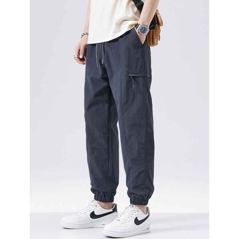 Mingge | Summer New, Ice Silk Pants Men's Tooling Charge Pants Loose Casual Tie Casual Pants
