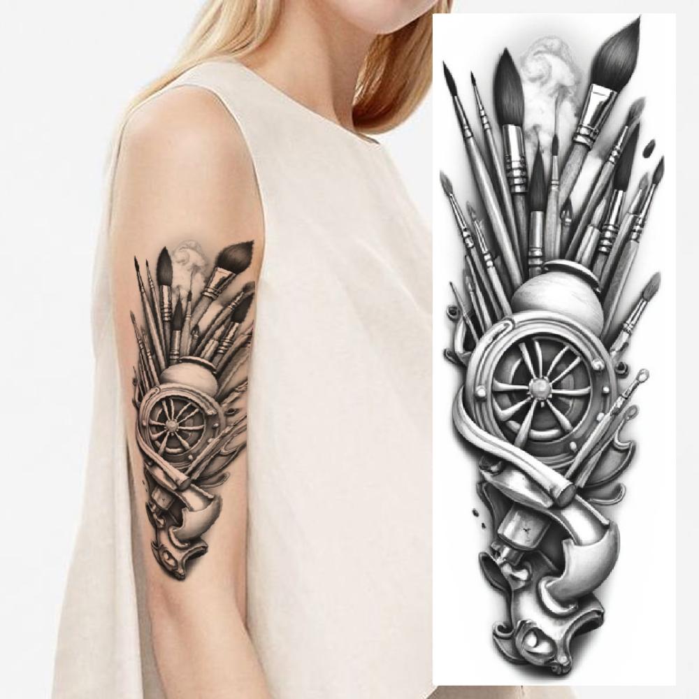 3pcs Temporary Tattoo Black And Grey Realism Ravens Candle Skull For Women Thighs Arms
