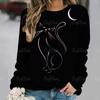 Dámské tričko Anime Kočičí potisk Topy s dlouhým rukávem Vintage svetr Bavlna s výstřihem do tvaru Y2k Dámské oblečení Oversized Street Pullover