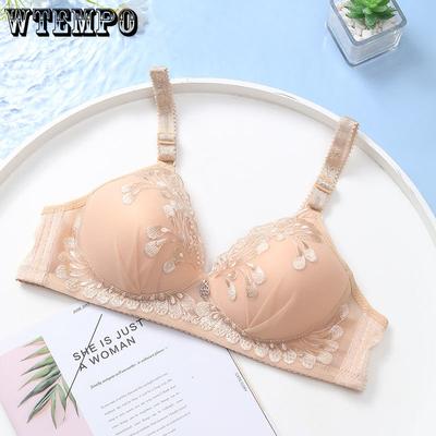 Comfortable Small Breast Underwear Embroidered Gathered Bra No Steel Ring Widened Side Closure Breast Sexy Lingerie