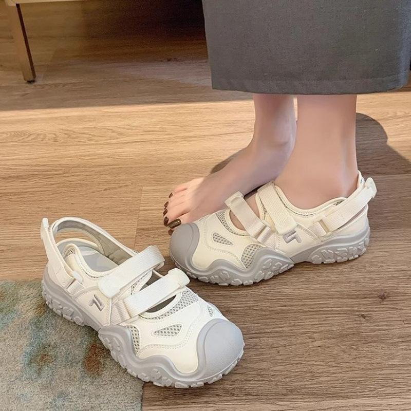 Sports Sandals Women's Summer New Platform Dad Shoes Velcro Hollow Breathable Ugly Cute Casual Little White Shoes