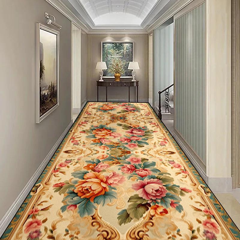 Luxus Langer Flurteppich Rutschfester Treppenläufer Europäischer Stil Treppenhaus Flur Teppich Waschbarer Läufer Anpassbarer Gangteppich