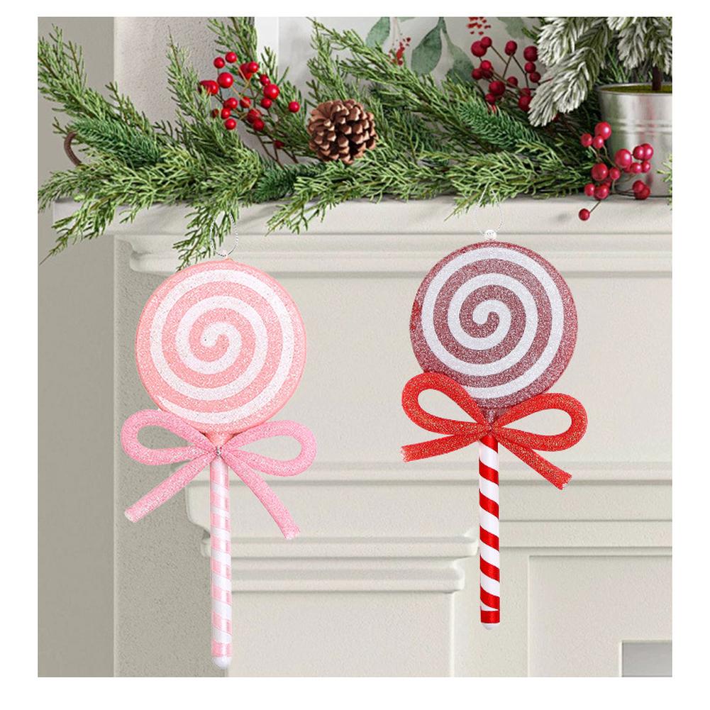 Christmas Red Lollipop Ornament With Pink Bow Candy Decor For Kids Christmas Tree Ornaments Xmas Decor
