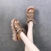 Womens Fashionable Chunky Sandals 2025 Summer Hollow-out Lace-up Casual Shoes Roman Beach Non Slip Wedge Shoes Sanalias De Mujer
