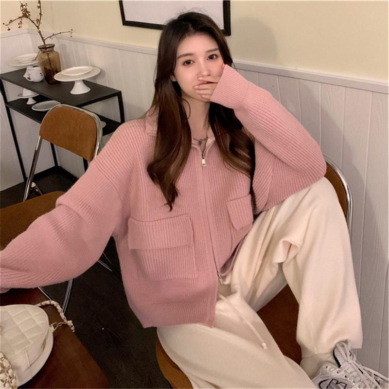 

Sweater jacket women s autumn new design sense thickened small zipper long sleeve knitted cardigan tide One Size