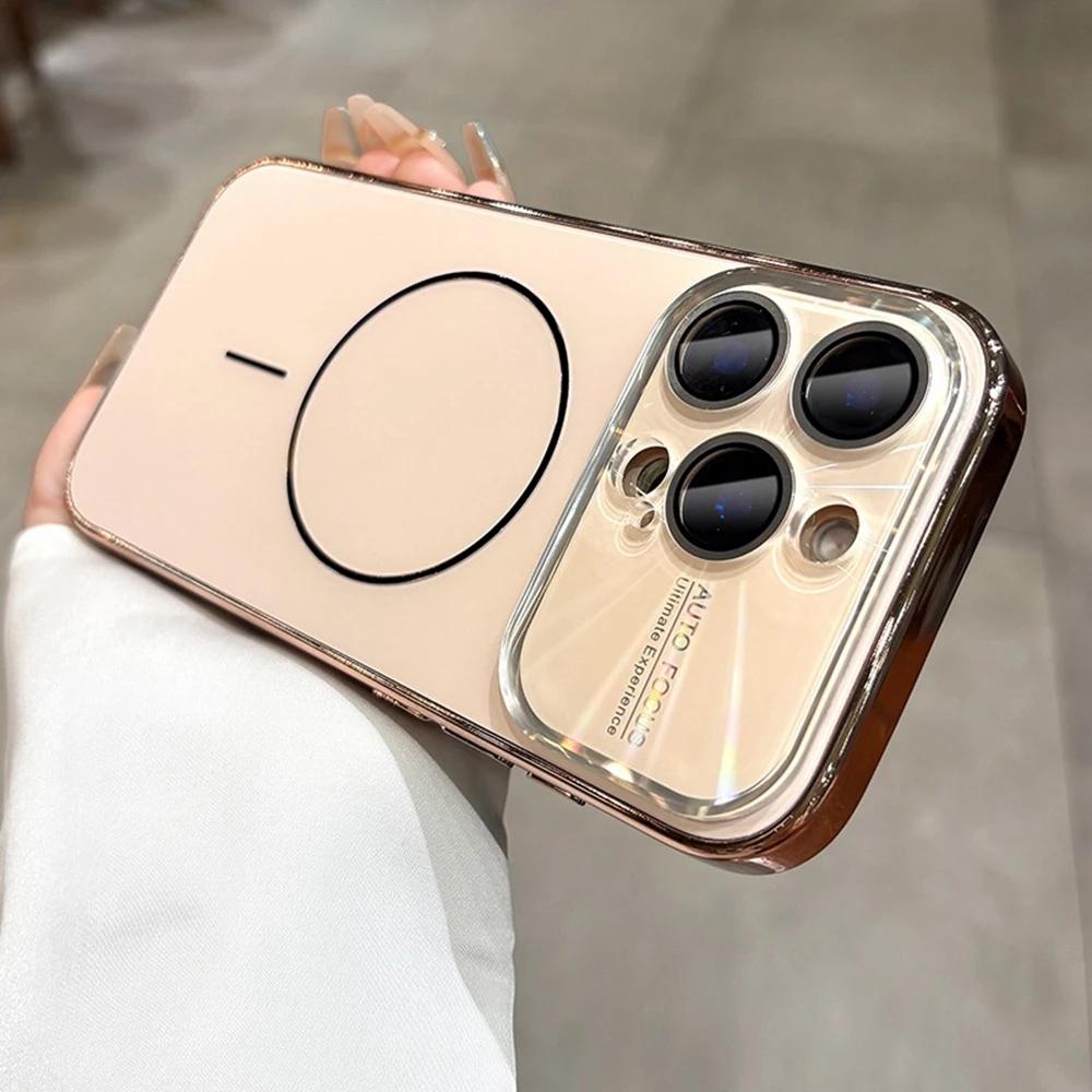 Luxury Laser Camera Magsafe Cover for iPhone 17Air 16 15  13 12 17Pro Max 16Pro 15ProMax Large Window Matte Magnetic Phone Cover