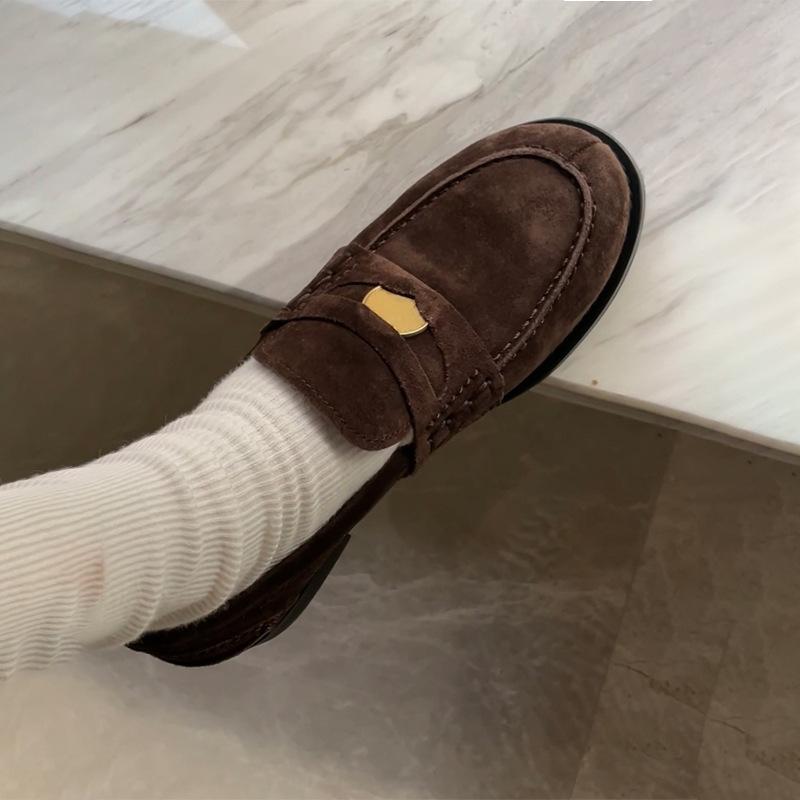 Sheepskin version~ Leather one-pedal lazy loafers women's 2025 spring and autumn new retro low-heeled small leather shoes single shoes