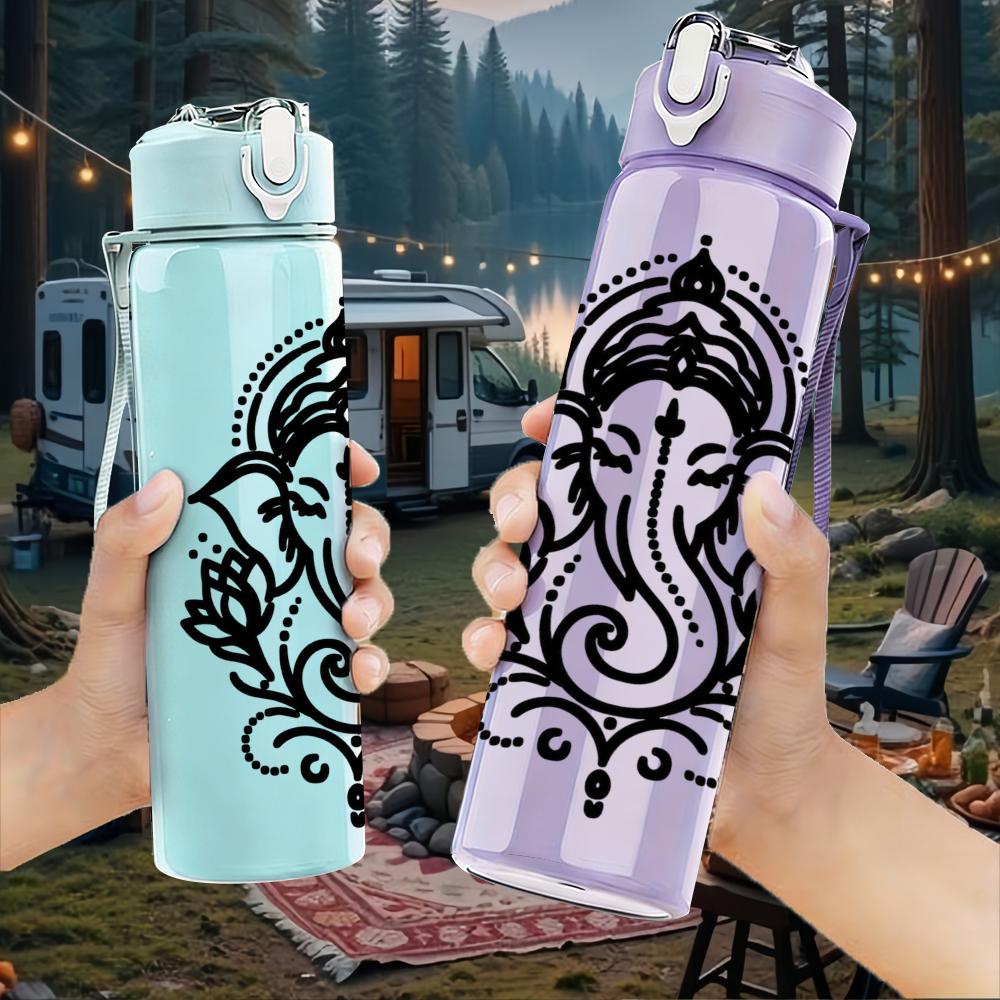 1PC Ganesha Ornate Sketch Graphic,750ml Color Plastic Sports Water Bottle,Leakproof Flip Straw Lid,Suitable for Sports Office Home Use