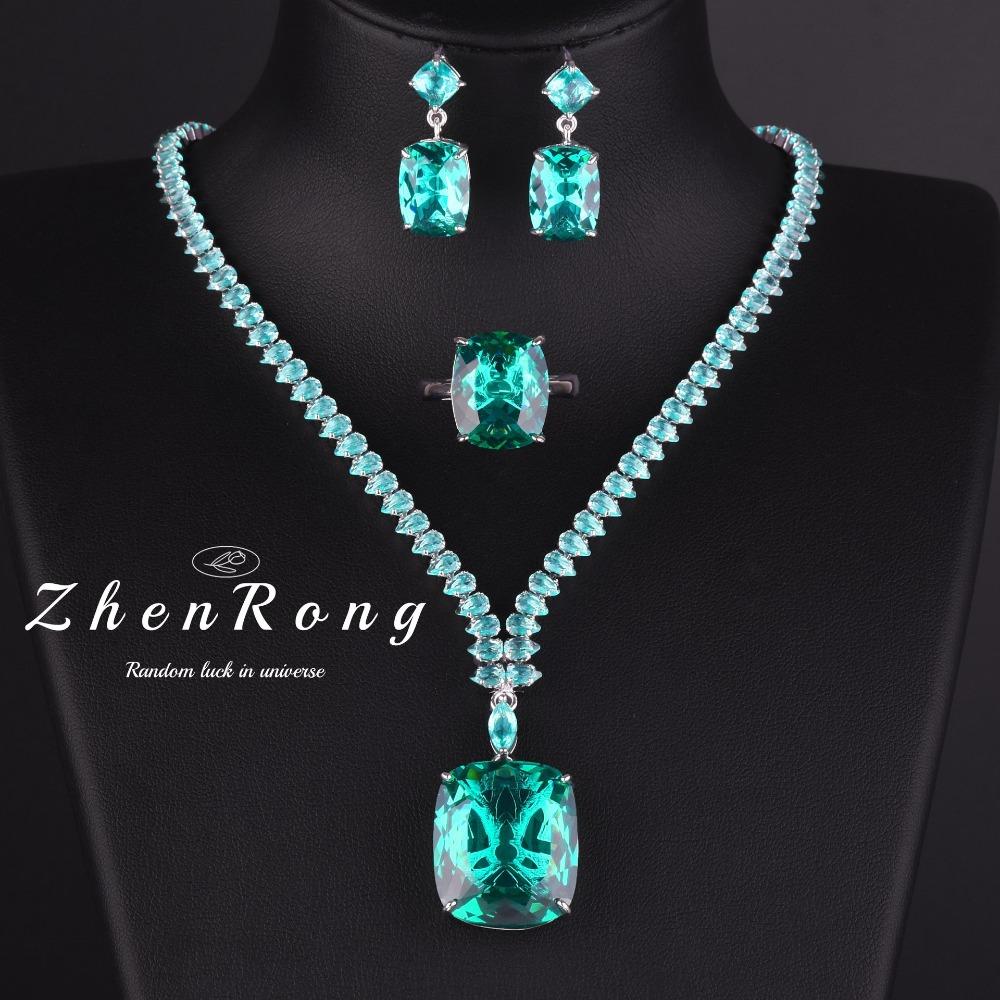 20ct Aquamarine Topaz Necklace Paraiba Ring Royal Blue Yellow Diamond Jewelry Set for Women