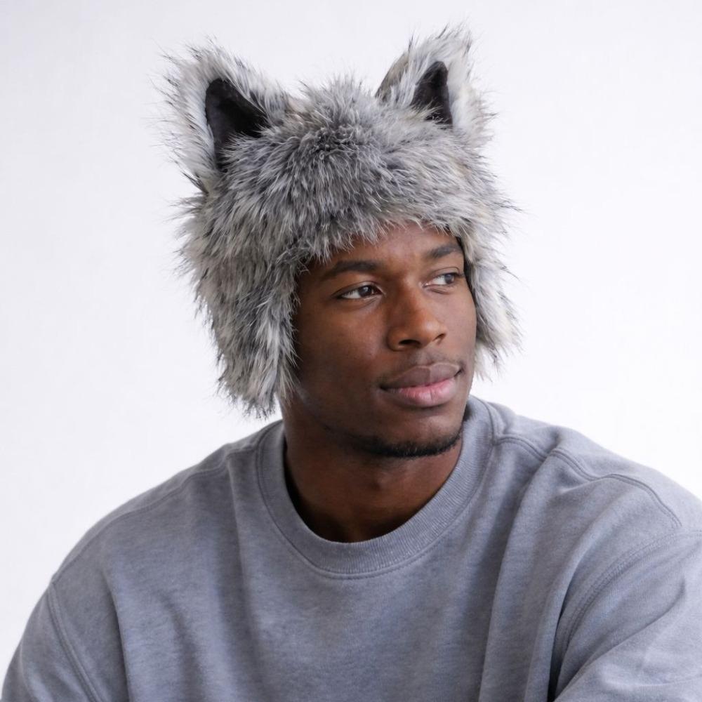 Hairy Werewolf Paw Mitten Fluffy Texture Wolf Hat with Ears Wolf Paw Cosplay Set Carnival Party
