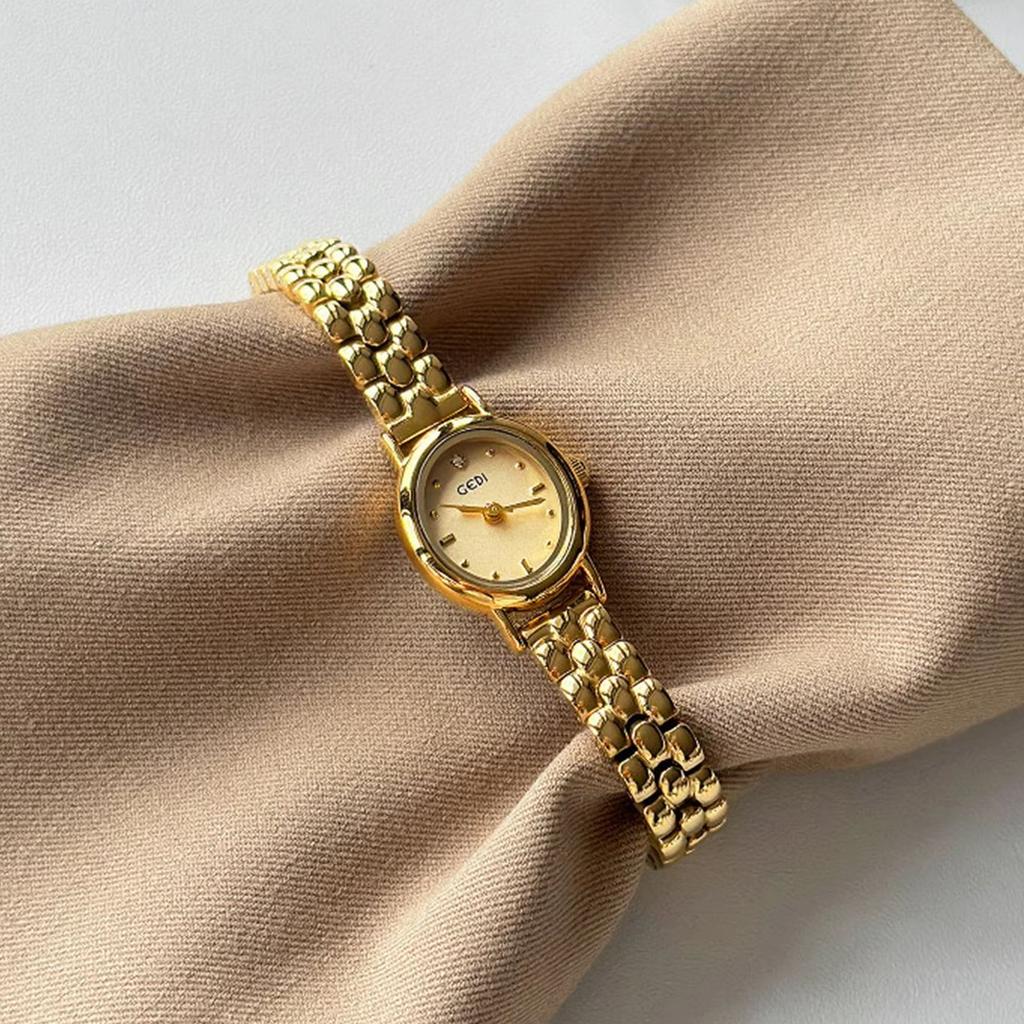 Women's Original Luxury Brands Watch, Retro Golden Oval Dial Steel Strip Premium Quartz Women's Watch Promotion, Gift