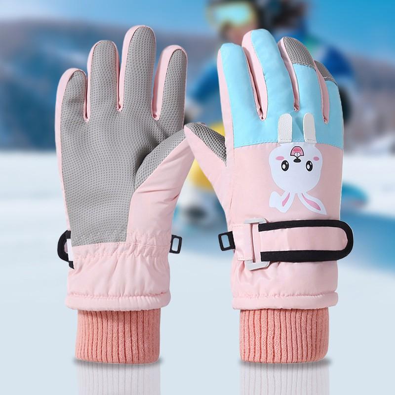 Kids Winter Ski Gloves Waterproof Warm Fleece Lined Touchscreen Cartoon Design Boys Girls Ages 3-13
