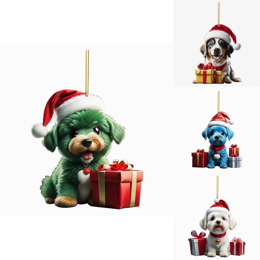 Christmas Dog Car Pendant Acrylic Ornament With Cartoon Style For Vehicle Decor