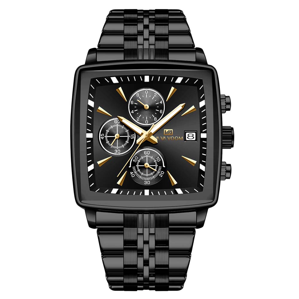 VAVAVOOM Multifunctional Men's Quartz Watch Chronograph Waterproof Luminous Date Display Stainless Steel Men's Wristwatch