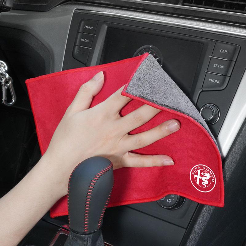 1Pc Microfiber Towel Cleaning Towel Wash Auto Cloth Rags For Alfa Romeo Giulia Stelvio Giulietta 156 159 147 Mito Tonale Brera D