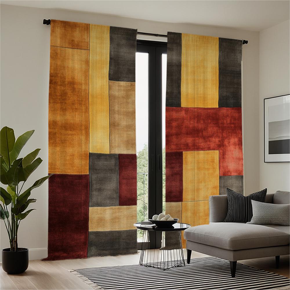 Piece Set High Definition Digital Printed Curtainmulticolored Patchwork Style Abstract Colorful Weave Pattern Rughome Decor Curtains Made Of Polyester