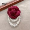 Elegant Flower Brooch Cloth Rose Vintage High Gloss Faux Pearl Chain Hat Shawl Scarf Bag Clothes Collar Women Girls Lapel Pin Fashion Accessories