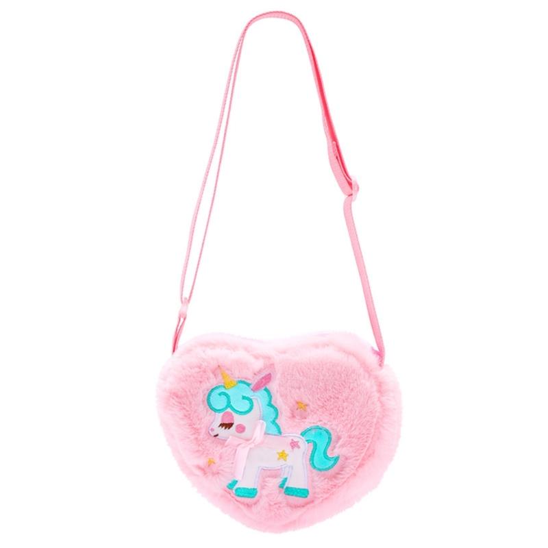 

Kids Bag Heart Shape Shoulder Bag Cartoon Unicorns Messenger Bag Girl Plush Crossbody Bag Lovely Coin Purse for Daily Use