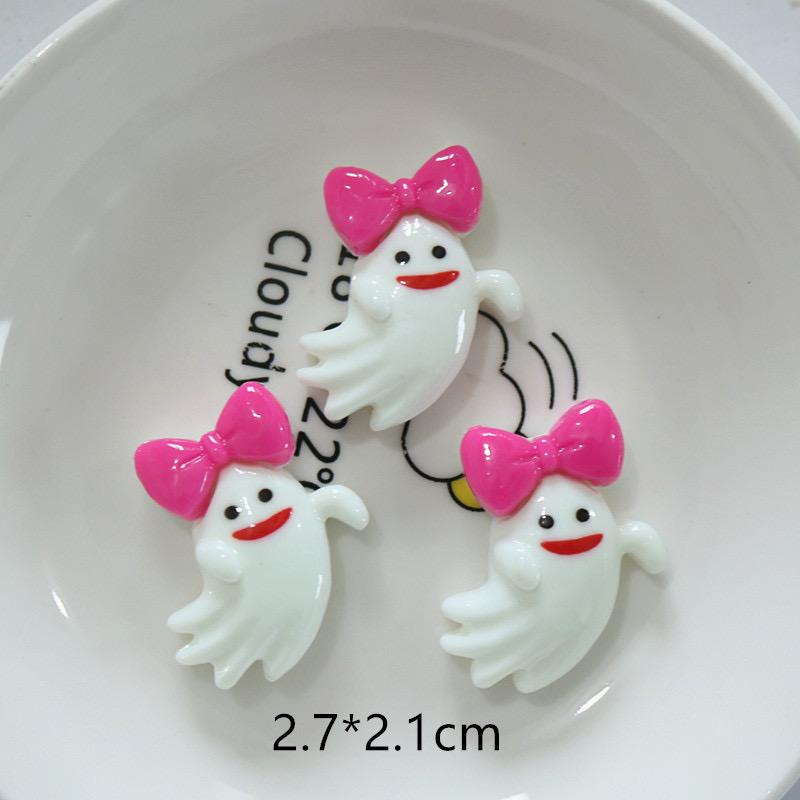 10Pcs Resin Colorful Kawaii Eye Bat Pumpkin owl Ghost Skull Figurines Flatback Stone DIY Bow Halloween Decor Scrapbook Crafts