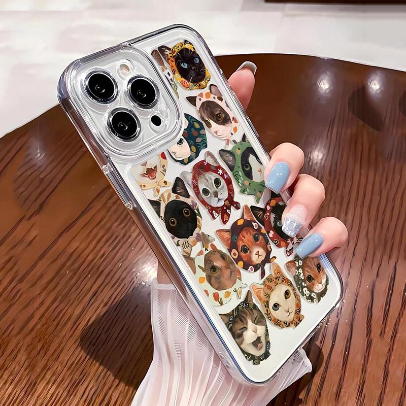 Cat Pattern Transparent TPU Shockproof Bumper Phone Case For iPhone 16E 16 15 14 13 12 11 Pro Max XS X 7 8 PLUS SE  Cover