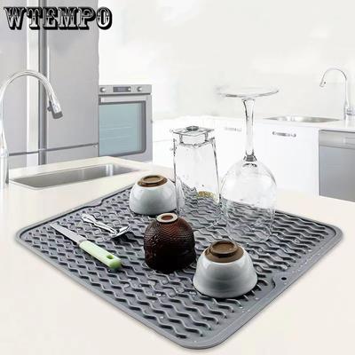 1PC Silicone Drain Mat Tableware Drying Mat Thickened Countertop Insulated Kitchen Mat Non-slip Cutting Board Holding Pad