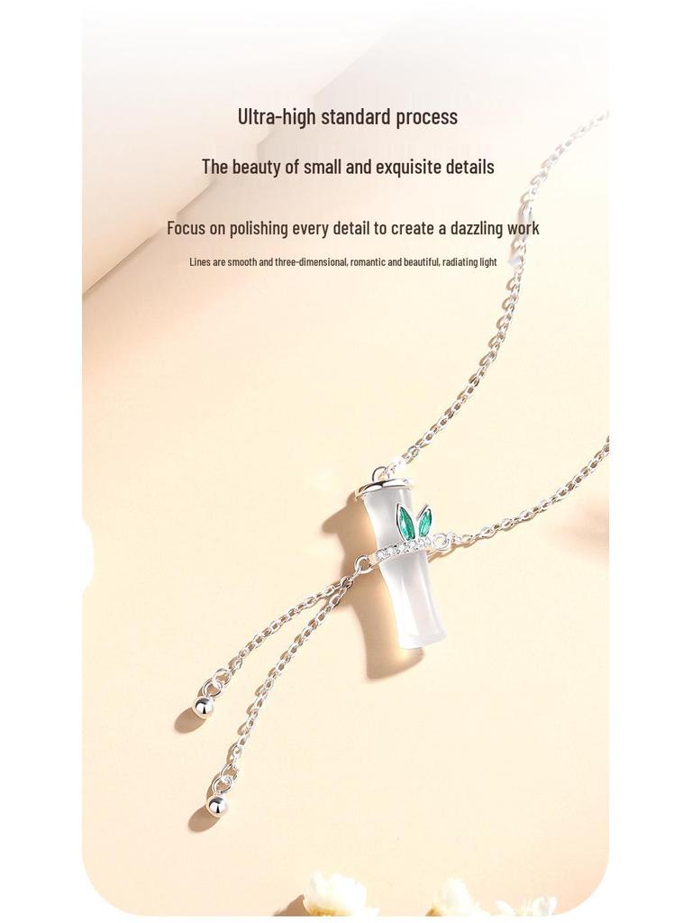Ferris Wheel S925 Sterling Silver Chalcedony Evergreen Bamboo Necklace - Women's Versatile High-End New Chinese Style Jewelry