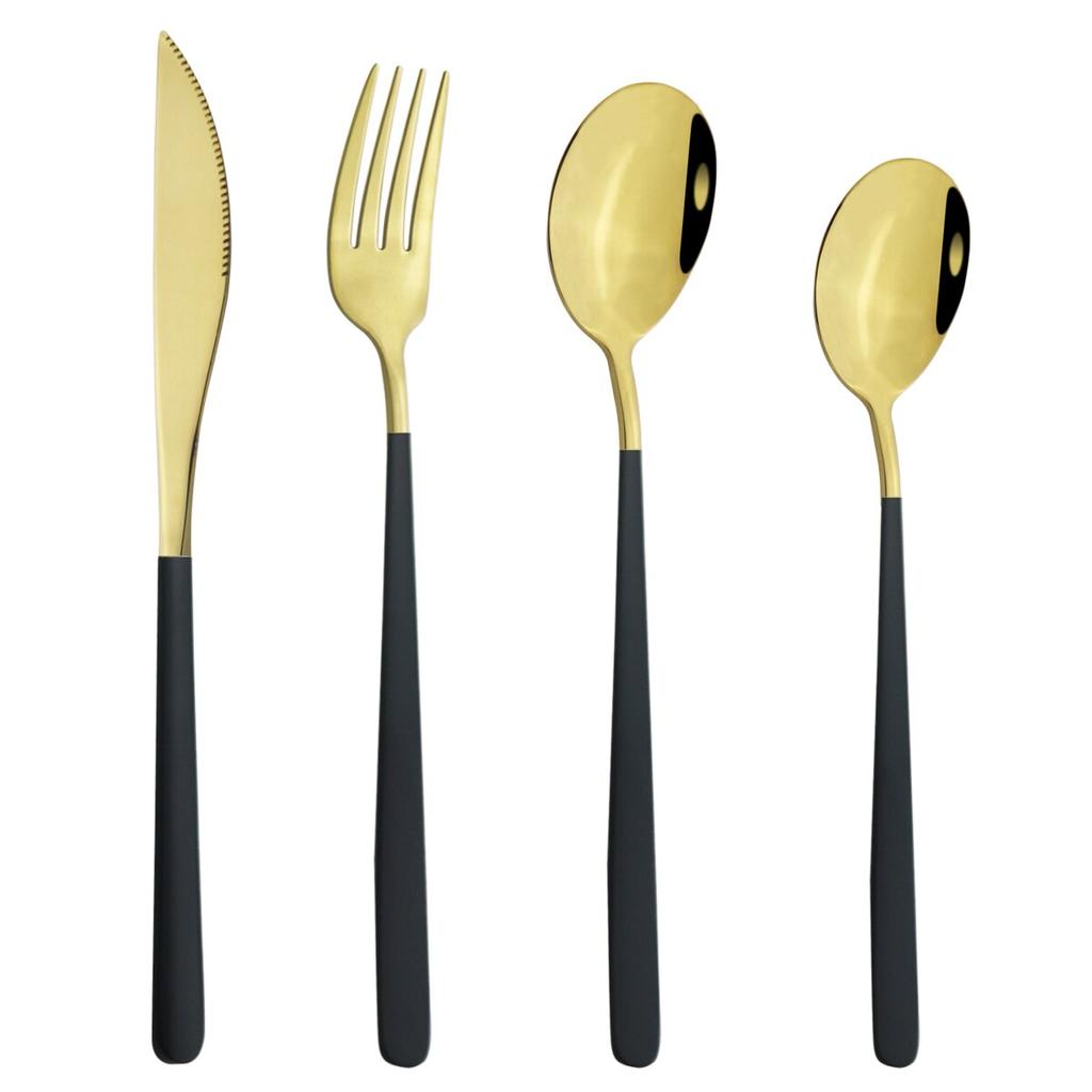 4Pcs/Set Knife Fork Spoon Dinnerware Cutlery Set 304 Stainless Steel Tableware Flatware Set Black Gold Set Kitchen Dining Silverware Set