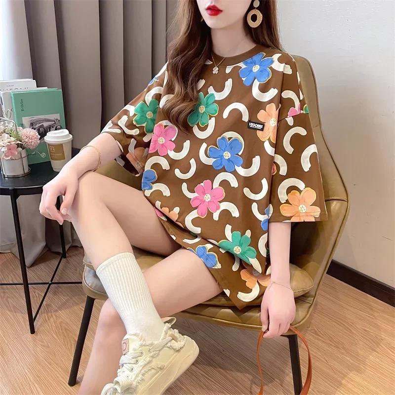 Sommer Vintage Print T-Shirt Mode Damen Übergroß Grafik Langarm T-Shirts Y2k Oberteile Harajuku Hip Hop Streetwear Jugend