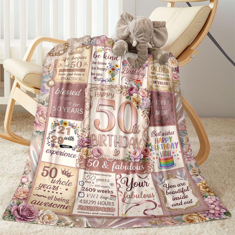 50th Birthday Celebration Flannel Blanket-Soft and Suitable for Sofas,Beds,Offices,Travel,All Seasons,Great Gift for Holidays and Birthdays.