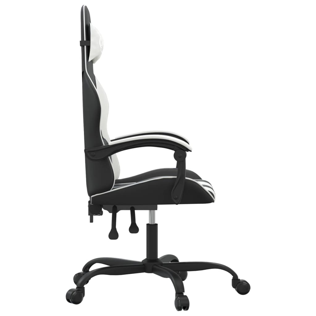 Gaming Chair Swivel Black and White PU Leather